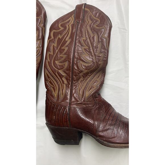 Vintage JUSTIN 8479 Brown Cowboy / Western Leather / Lizard Boots Size 8 1/2 D main image 8